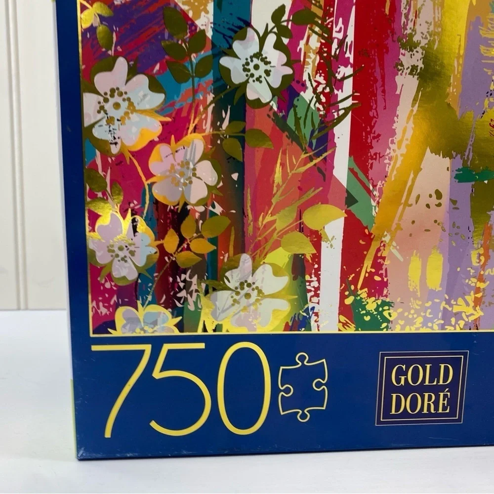 Milton Bradley Puzzle - 750 Pieces Gold Dore - Composition With Wild Roses- New!